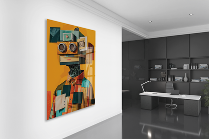 Modern Soyut Robot Figürlü Cam Tablo – Renkli Dijital Sanat Temalı UV Baskılı Temperli Cam Duvar Tablosu - Peony013