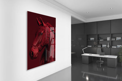 “Ateşin Ruhu” – Kızıl At Figürlü Sanatsal Cam Tablo- Peony063