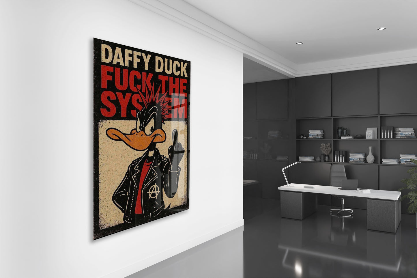 Daffy Duck Fuck The System Cam Tablo – Punk Temalı Duvar Dekorasyonu - Peony109