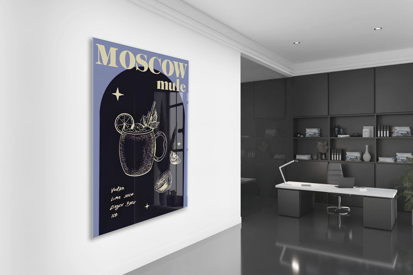 Moscow Mule Kokteyl Cam Tablo | Modern Mutfak ve Bar Dekoru UV Baskılı Temperli Cam - Peony143
