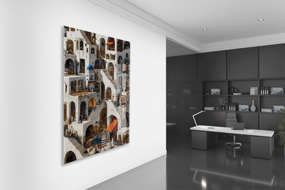 Modern Akdeniz Mimari Cam Tablo – Sokak ve Merdiven Temalı Sanatsal UV Baskılı Temperli Cam Duvar Tablosu - Peony018