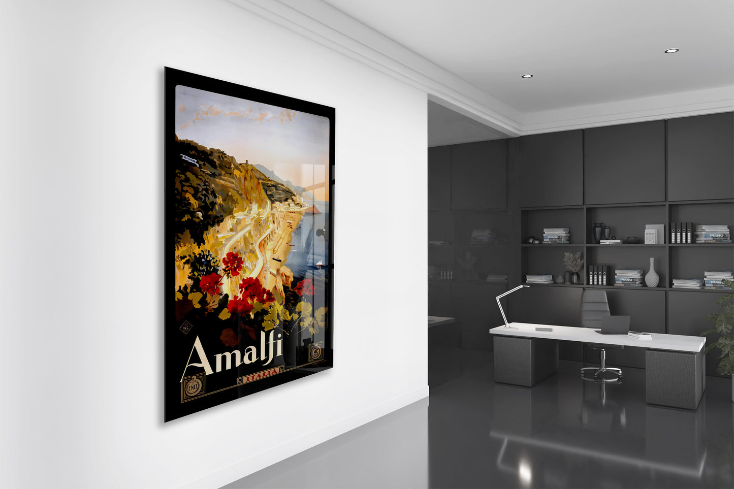 Amalfi Vintage Cam Tablo | İtalya Sahil Posteri UV Baskılı Temperli Cam Duvar Dekoru - Peony155