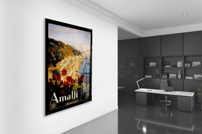 Amalfi Vintage Cam Tablo | İtalya Sahil Posteri UV Baskılı Temperli Cam Duvar Dekoru - Peony155