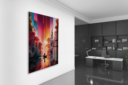 Modern Soyut Gün Batımı Yolculuk Cam Tablo – Renk Geçişli Doğa Temalı Sanatsal UV Baskılı Temperli Cam Duvar Tablosu - Peony020