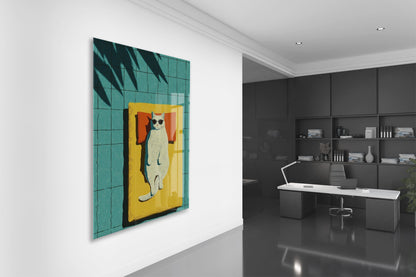 Güneşlenen Gözlüklü Kedi Duvar Tablosu – Modern ve Eğlenceli Tasarım - Peony124