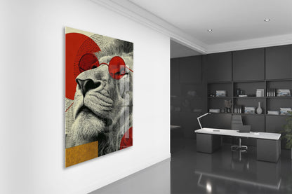 Lider Ruhlu Aslan Cam Tablo – Kırmızı Detaylı Modern Pop Art Duvar Dekoru - Peony080