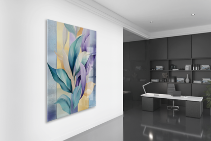 Modern Soyut Yaprak Desenli Cam Tablo – Mavi Mor Tonlu Dekoratif Cam  Duvar Tablosu - Peony073