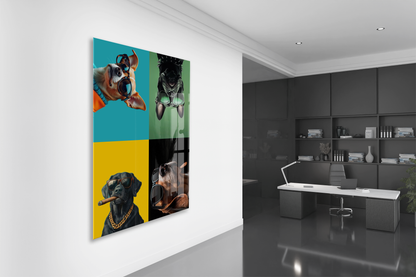 Cool Dogs – Dört Karakter, Tek Stil Pop Art Duvar  Cam Sanatı- Peony053