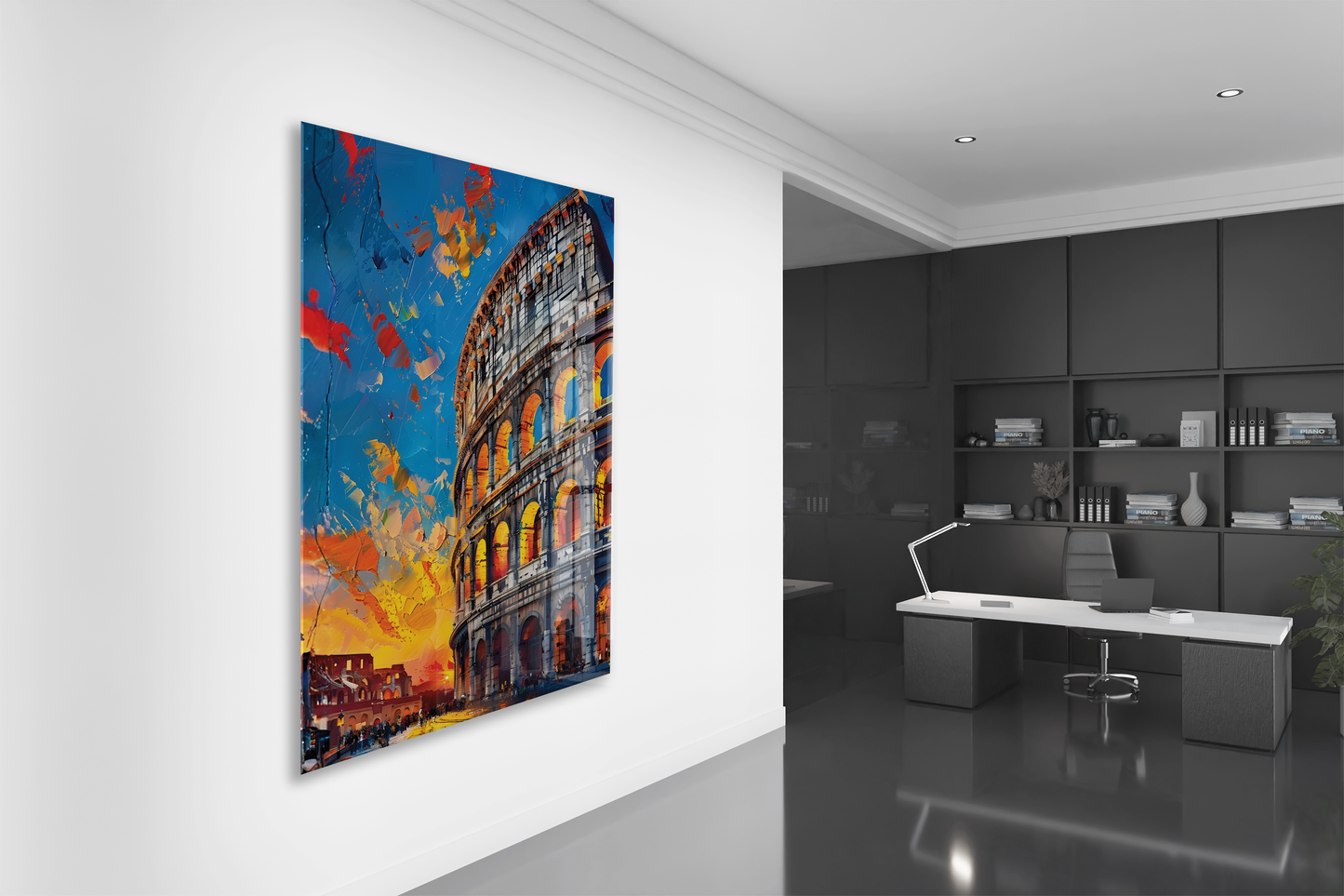 Roma Kolezyumu Cam Tablo – Modern Tarihi Mimari Temalı Soyut Sanat, UV Baskılı Temperli Cam Duvar Tablosu - Peony035