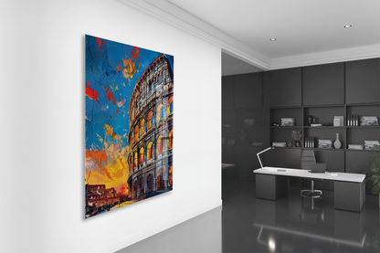 Roma Kolezyumu Cam Tablo – Modern Tarihi Mimari Temalı Soyut Sanat, UV Baskılı Temperli Cam Duvar Tablosu - Peony035