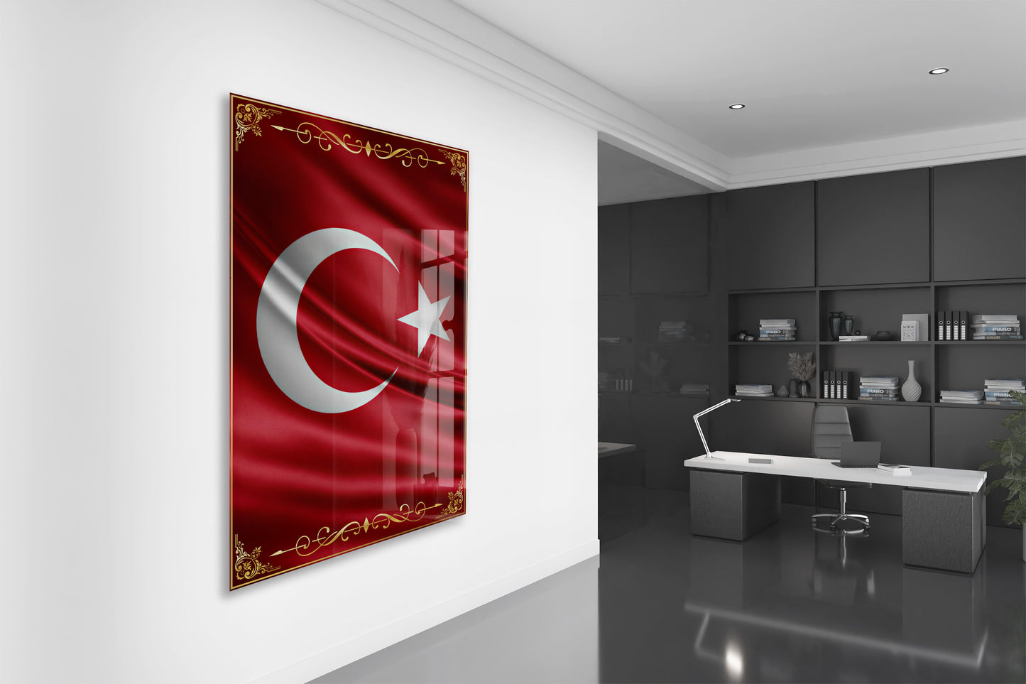 Türk Bayrağı Cam Tablo | Dalgalanan Bayrak Tasarımlı 4 mm Temperli UV Baskılı Duvar Dekoru  -PeonyAta1309