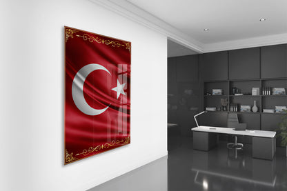 Türk Bayrağı Cam Tablo | Dalgalanan Bayrak Tasarımlı 4 mm Temperli UV Baskılı Duvar Dekoru  -PeonyAta1309