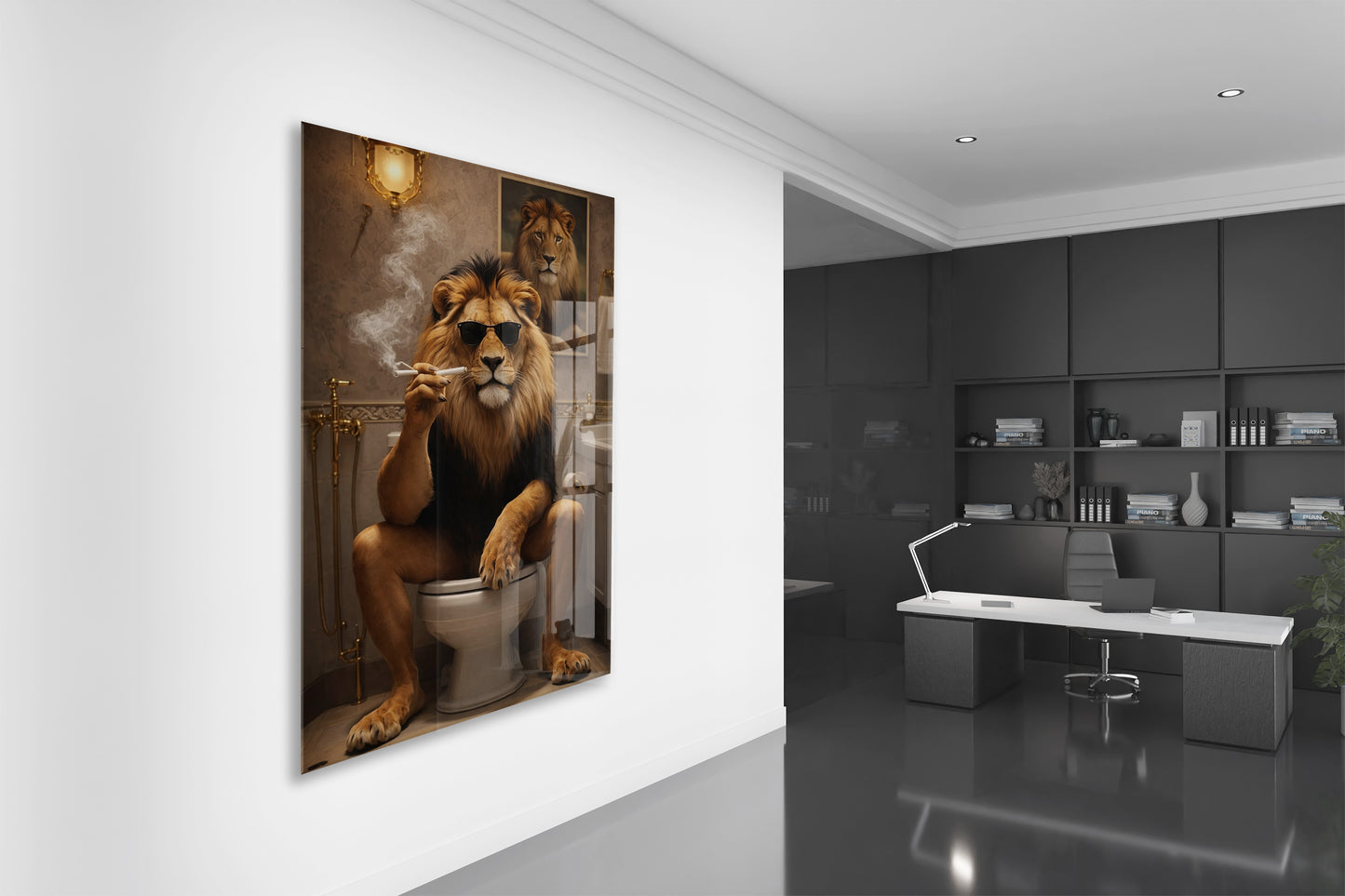 Cool Aslan Cam Tablo – Maskülen ve Eğlenceli Modern Duvar Sanatı- Peony086