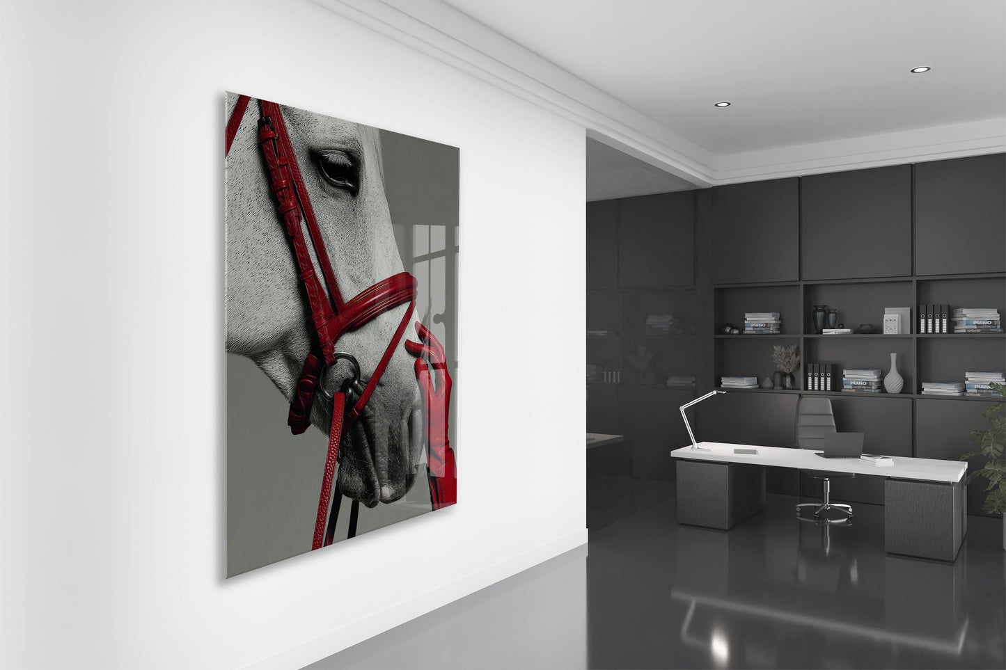 “Soylu Ruh” – Modern Beyaz At Sanat Cam Tablosu - Peony066