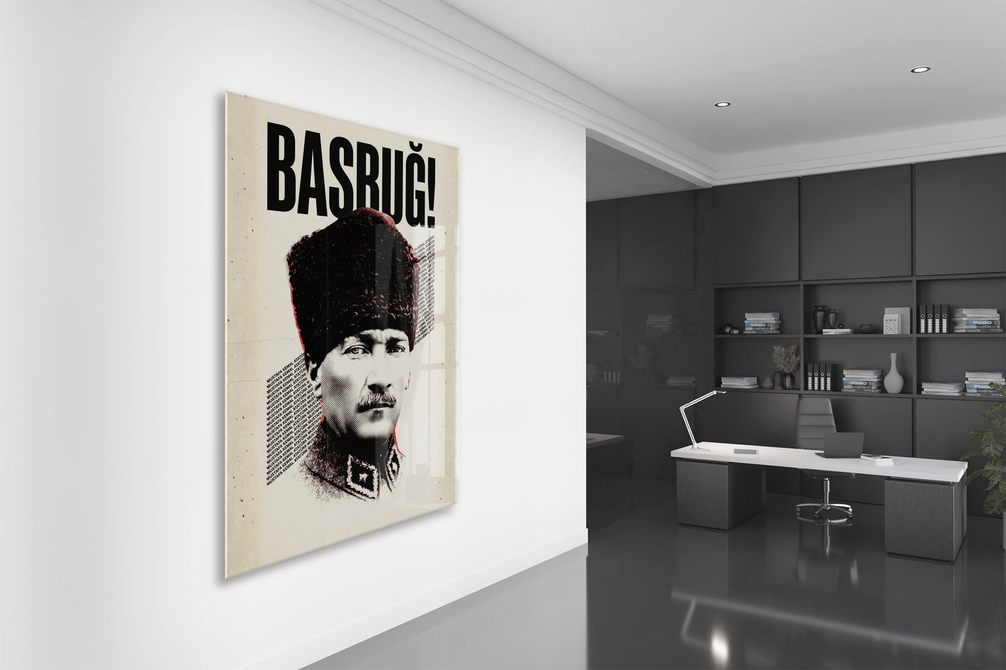 Başbuğ Mustafa Kemal Atatürk Cam Tablo – Modern Tipografik Atatürk Portre Duvar Dekoru -PeonyAta070