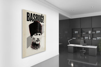 Başbuğ Mustafa Kemal Atatürk Cam Tablo – Modern Tipografik Atatürk Portre Duvar Dekoru -PeonyAta070