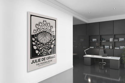 Siyah Beyaz Botanik Çiçek Cam Tablo | Minimal Modern Duvar Dekoru - Peony148