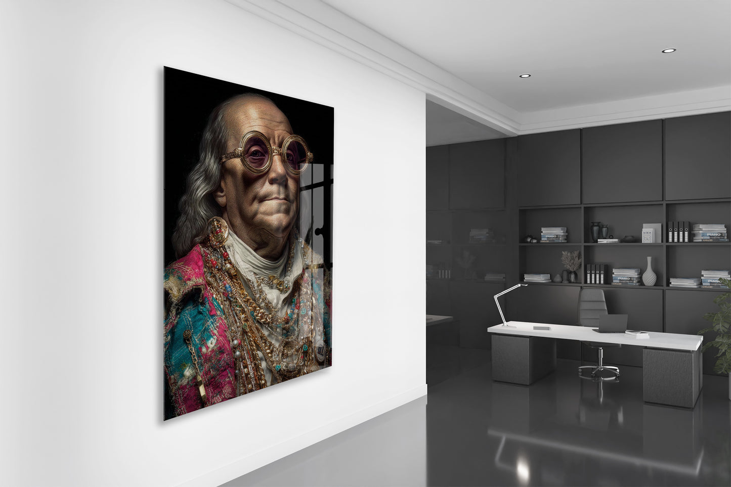 Barok Tarzı Modern Portre Cam Tablo – Altın Detaylı Sanatsal Duvar Tablosu - Peony089