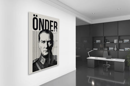 Mustafa Kemal Atatürk Önder Cam Tablo – Modern Tipografik Atatürk Duvar Dekoru -PeonyAta072