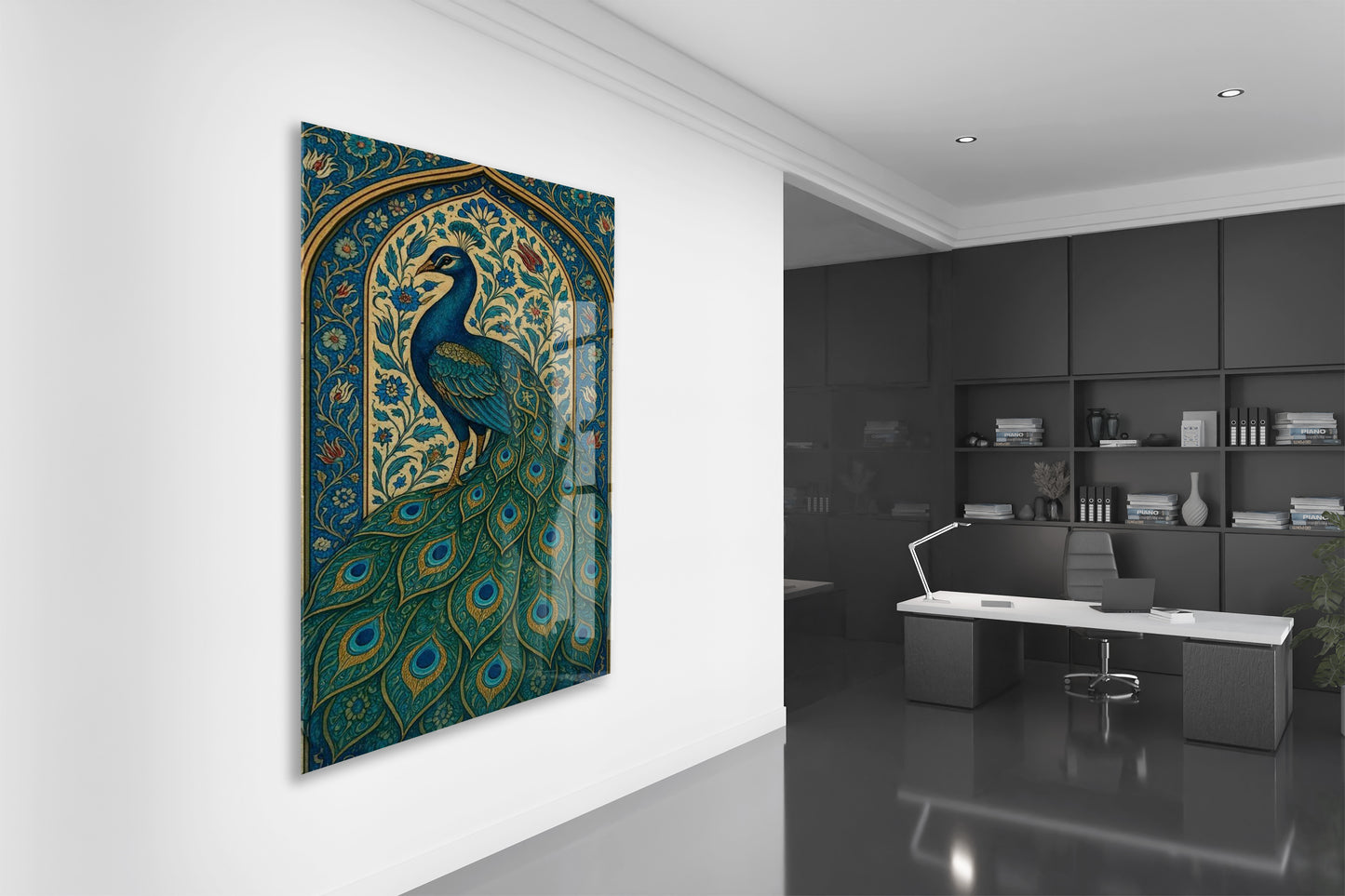 “Cennetin Gözcüsü” – Doğu Esintili Tavus Kuşu Cam Tablo - Peony069