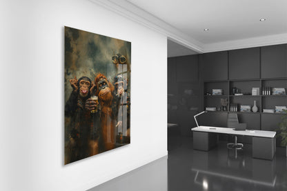 Biker Maymunlar Cam Tablo – Maskülen ve Karizmatik Bar Duvar Dekoru - Peony085