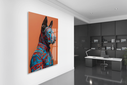 Modern Geometrik Köpek Portresi Cam Tablo – Renkli Pop Art Temalı UV Baskılı Temperli Cam Duvar Tablosu - Peony011