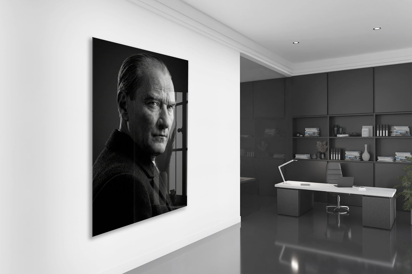 Mustafa Kemal Atatürk Portre Cam Tablo | 4 mm Temperli UV Baskılı Premium Duvar Dekoru-PeonyAta1302