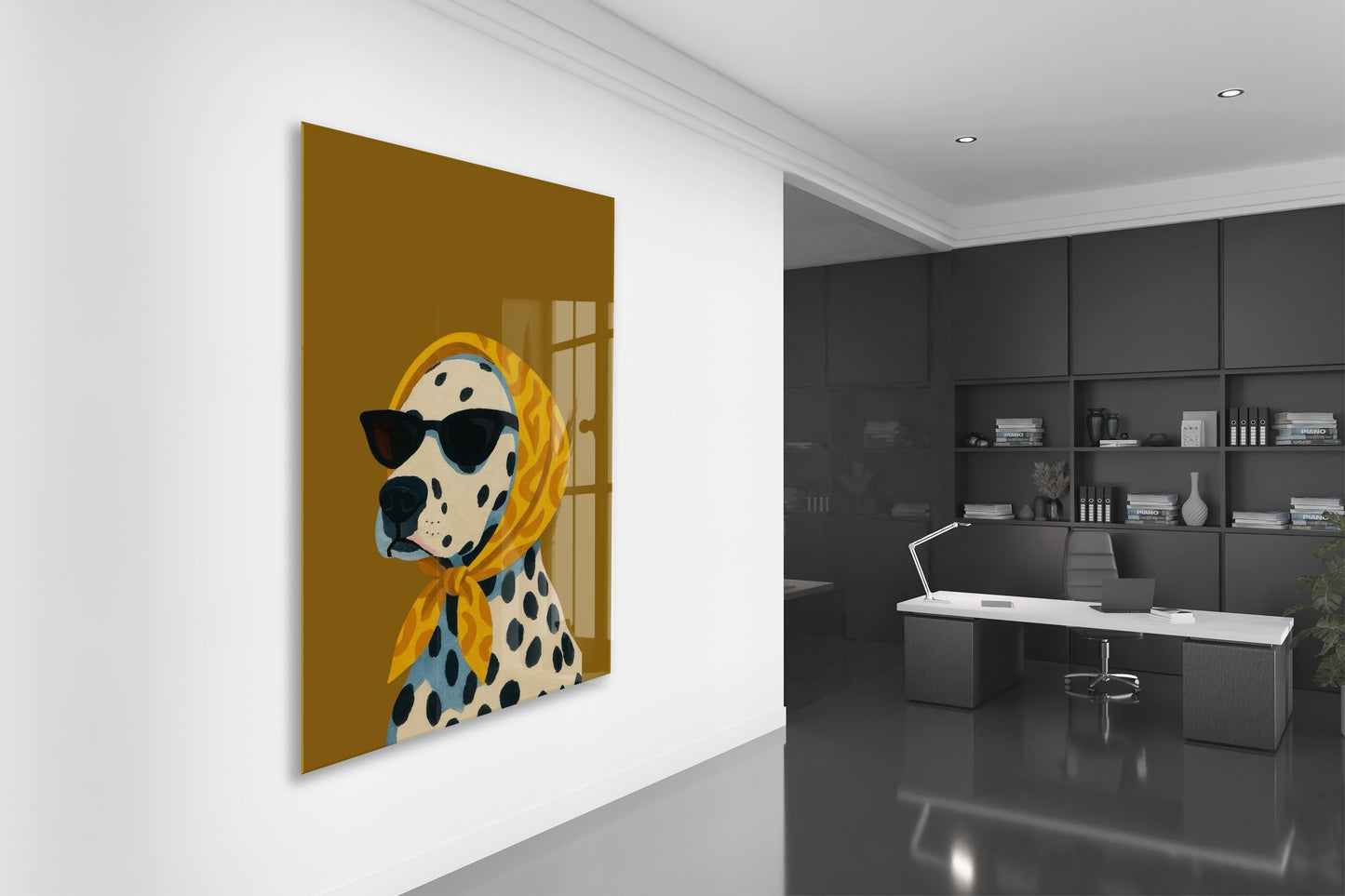 Retro Stil Köpek Tablosu – Hardal Zeminli Dekoratif Baskı - Peony126