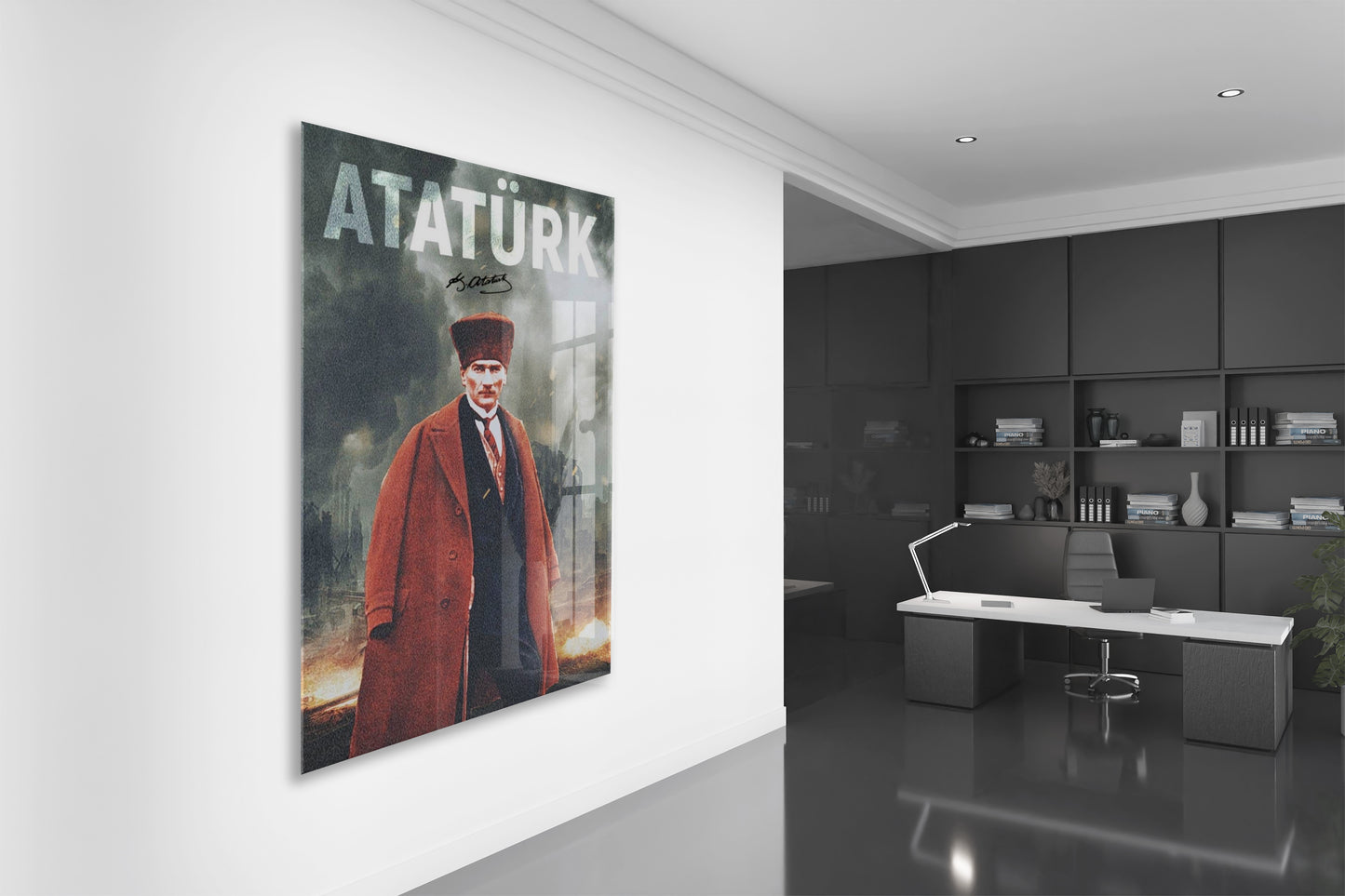 Mustafa Kemal Atatürk – Modern Poster Tarzı Cam Duvar Dekoru-PeonyAta078