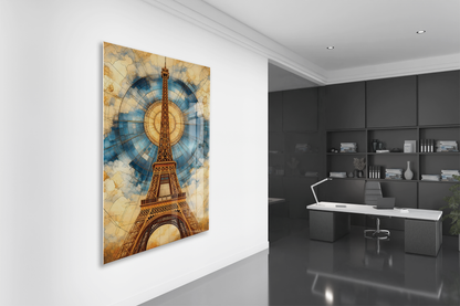 Modern Eiffel Kulesi Cam Tablo – Paris Temalı Sanatsal UV Baskılı Temperli Cam Duvar Dekoru - Peony044