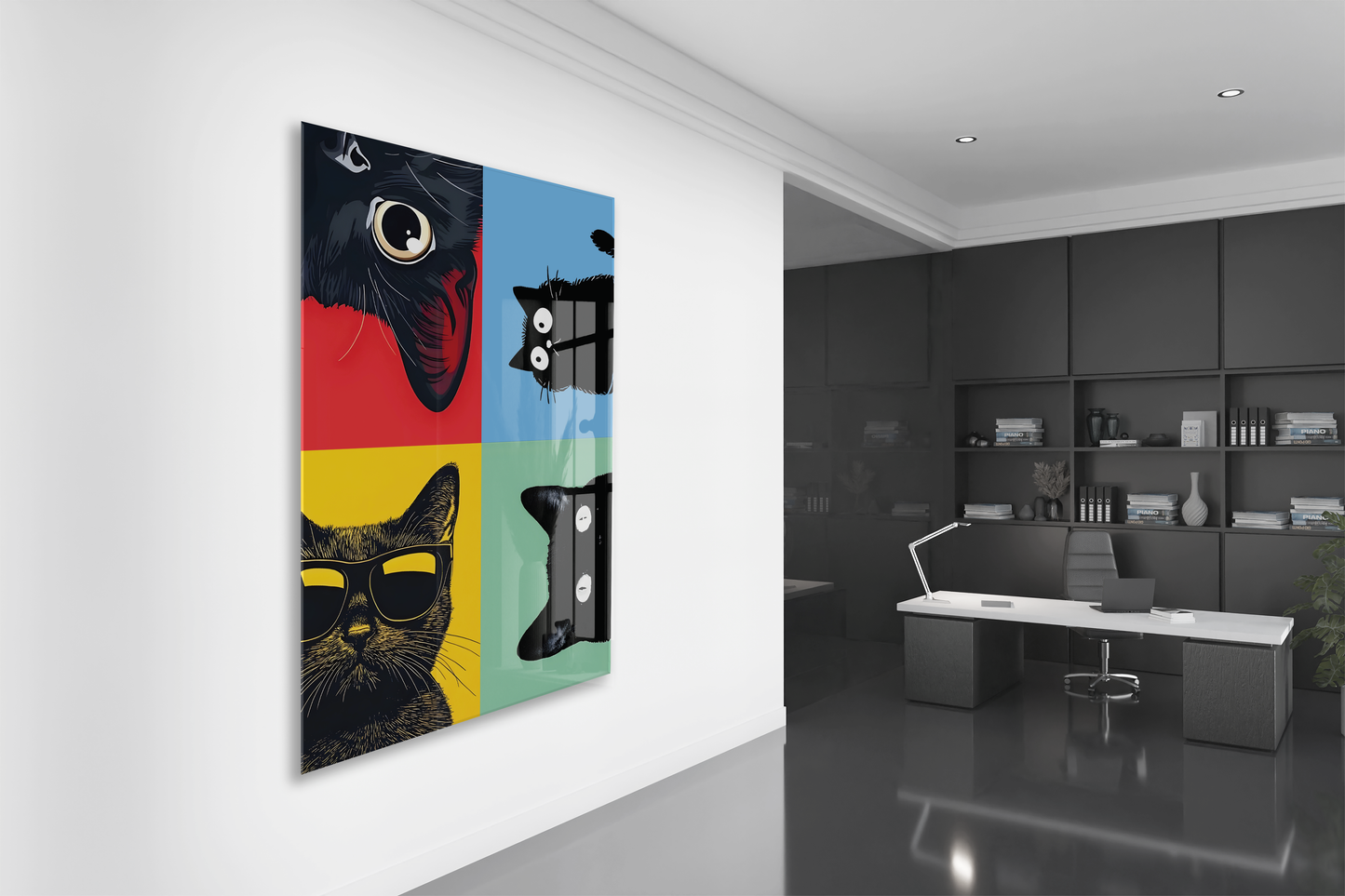 Pop Art Cats – Dört Ruh, Tek Stil Pop Art Duvar  Cam Sanatı- Peony052