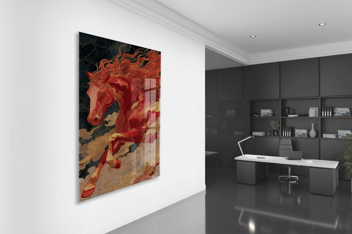 “Kızıl Rüzgâr” – Mitolojik At Figürlü Cam Tablo - Peony068