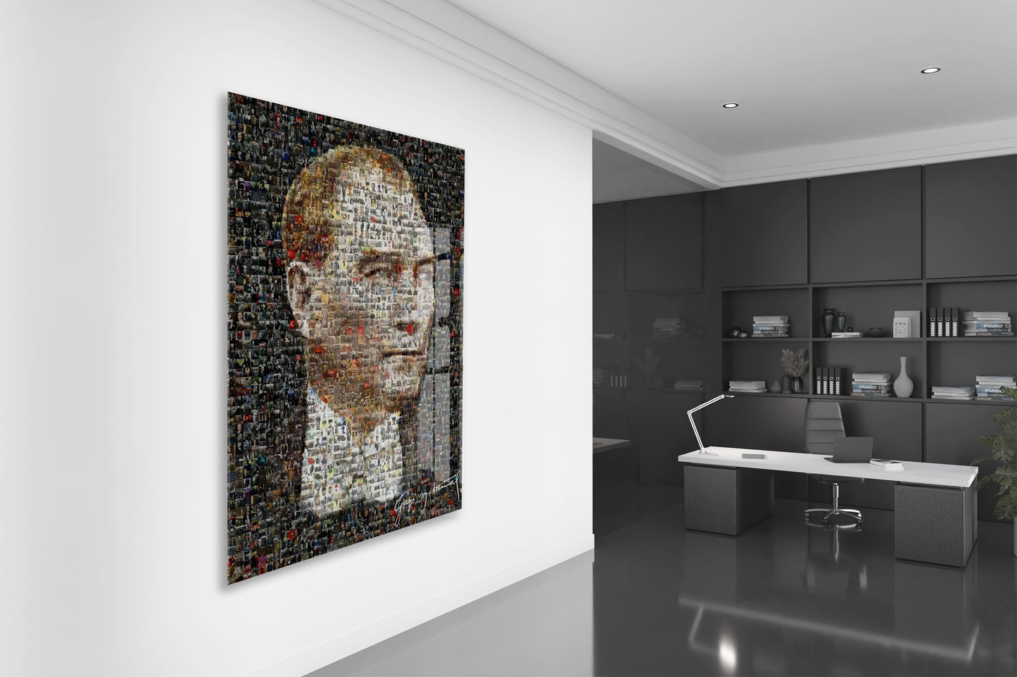 Atatürk Mozaik Cam Tablo | Binlerce Fotoğraftan Oluşan Atatürk Portresi, Modern ve Anlamlı Duvar Dekoru, UV Baskı Temperli Cam PeonyAta047