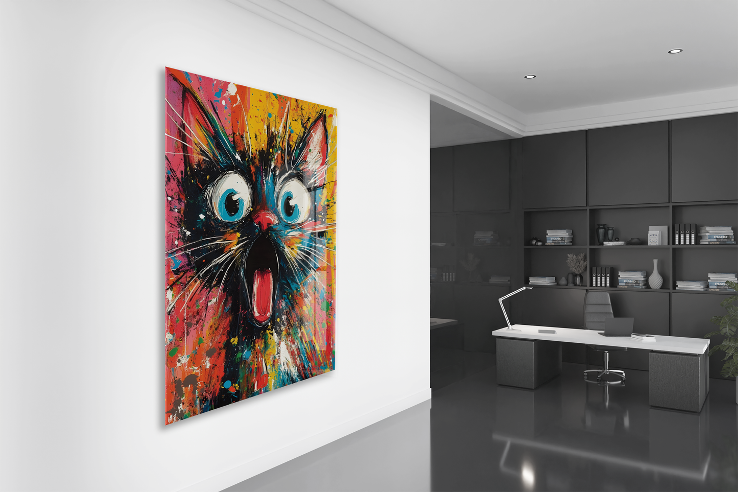 Şaşkın Kedi – Renkli Pop Art Duvar  Cam Sanatı- Peony050