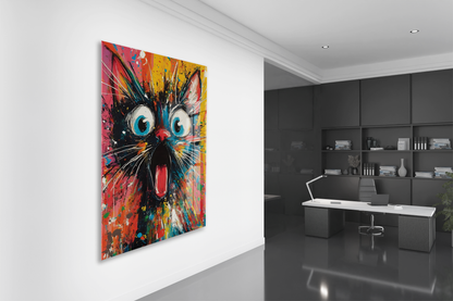 Şaşkın Kedi – Renkli Pop Art Duvar  Cam Sanatı- Peony050