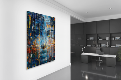 Neon Şehir Yansımaları Cam Tablo – Modern Metropol ve Gece Işıkları Duvar Sanatı - Peony031