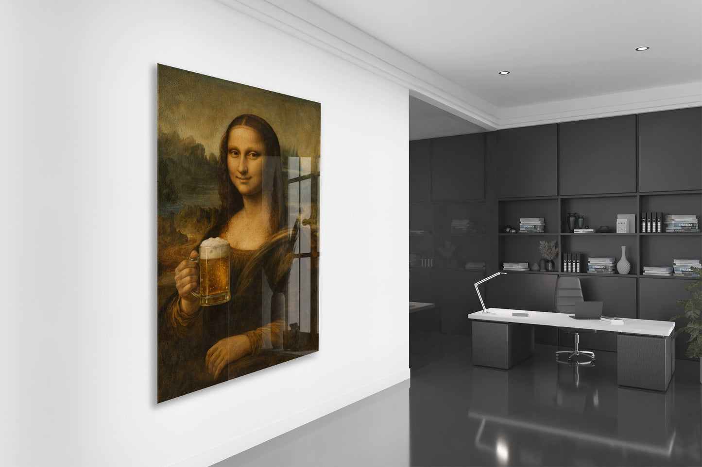 Bar Köşesine Özel Mizahi Cam Tablo – Klasik Sanat Modern Dokunuş - Peony092