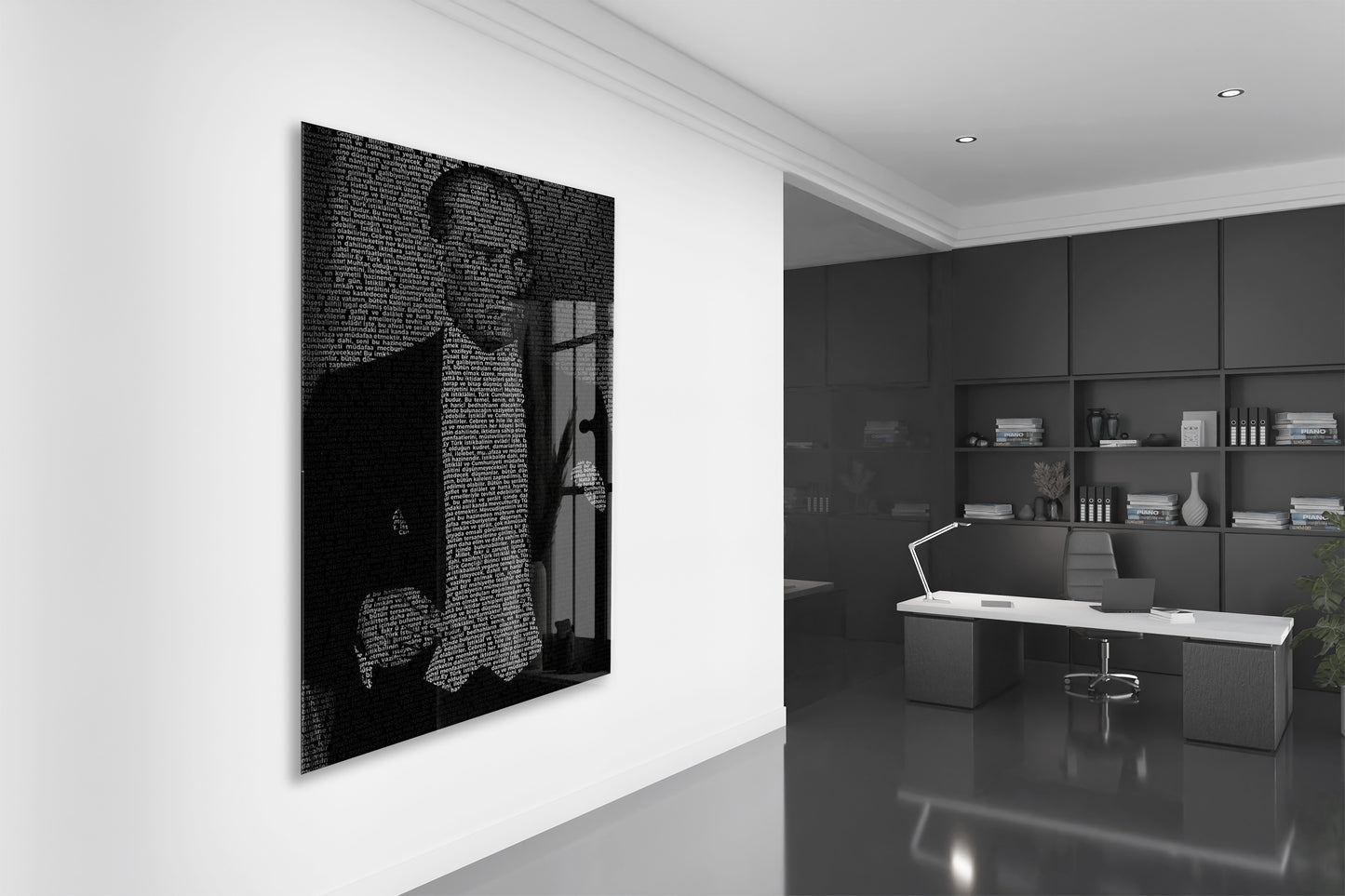 Gençiliğe Hitabe - Silüet Atatürk Cam Tablo | Modern Siyah Tasarım, Anlamlı Atatürk Duvar Dekoru, UV Baskı Temperli Cam Tablo PeonyAta050