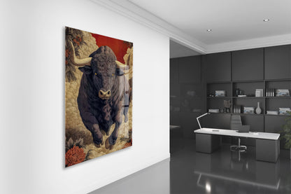 Lider Ruhlu Boğa Cam Tablo – Sanatsal Detaylı Güç ve Kararlılık Temalı Duvar Dekoru - Peony076