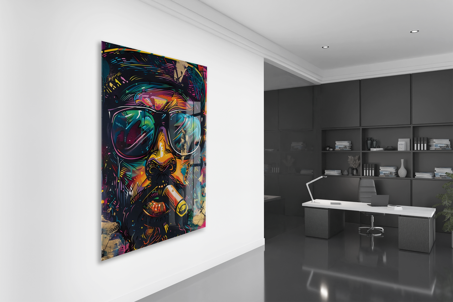 Pop Art Stilinde Renkli Maymun Portresi Cam Tablo – Modern, Cesur ve Dekoratif Duvar Sanatı - Peony029