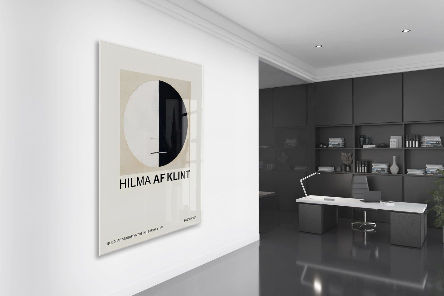 Hilma af Klint Minimal Soyut Cam Tablo | Geometrik Siyah Beyaz Modern UV Baskılı Temperli Cam Tablo - Peony165