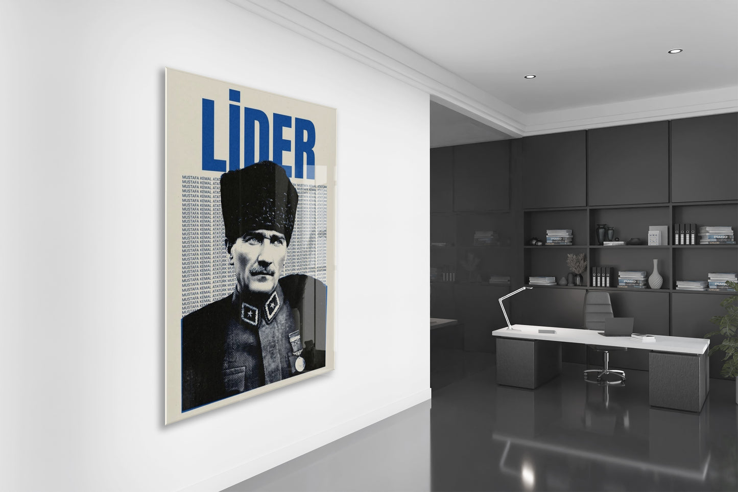 Mustafa Kemal Atatürk Lider Cam Tablo – Vintage Tasarım Atatürk Duvar Dekoru -PeonyAta071