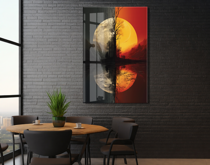 Modern Soyut Gün Batımı Cam Tablo – Minimalist Doğa Temalı UV Baskılı Temperli Cam Duvar Tablosu - Peony001