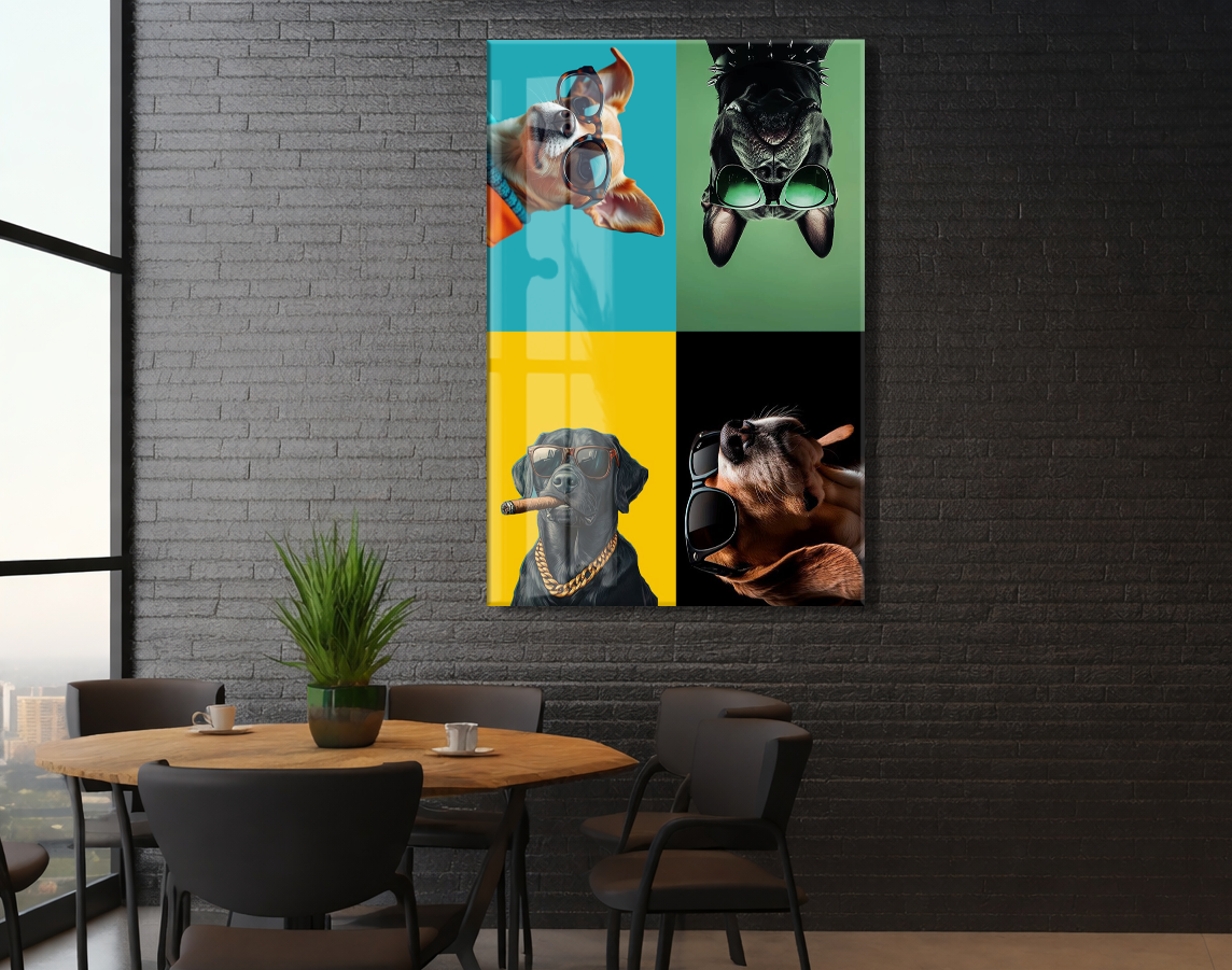 Cool Dogs – Dört Karakter, Tek Stil Pop Art Duvar  Cam Sanatı- Peony053