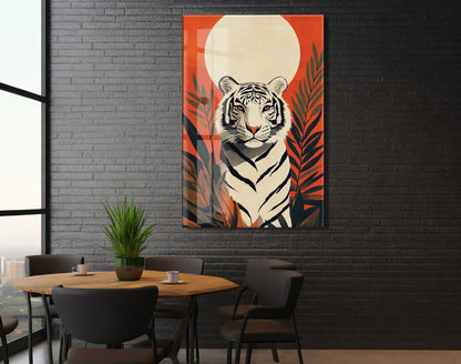 White Tiger Art – Tropikal Yapraklı Minimal Cam Tablo - Peony142