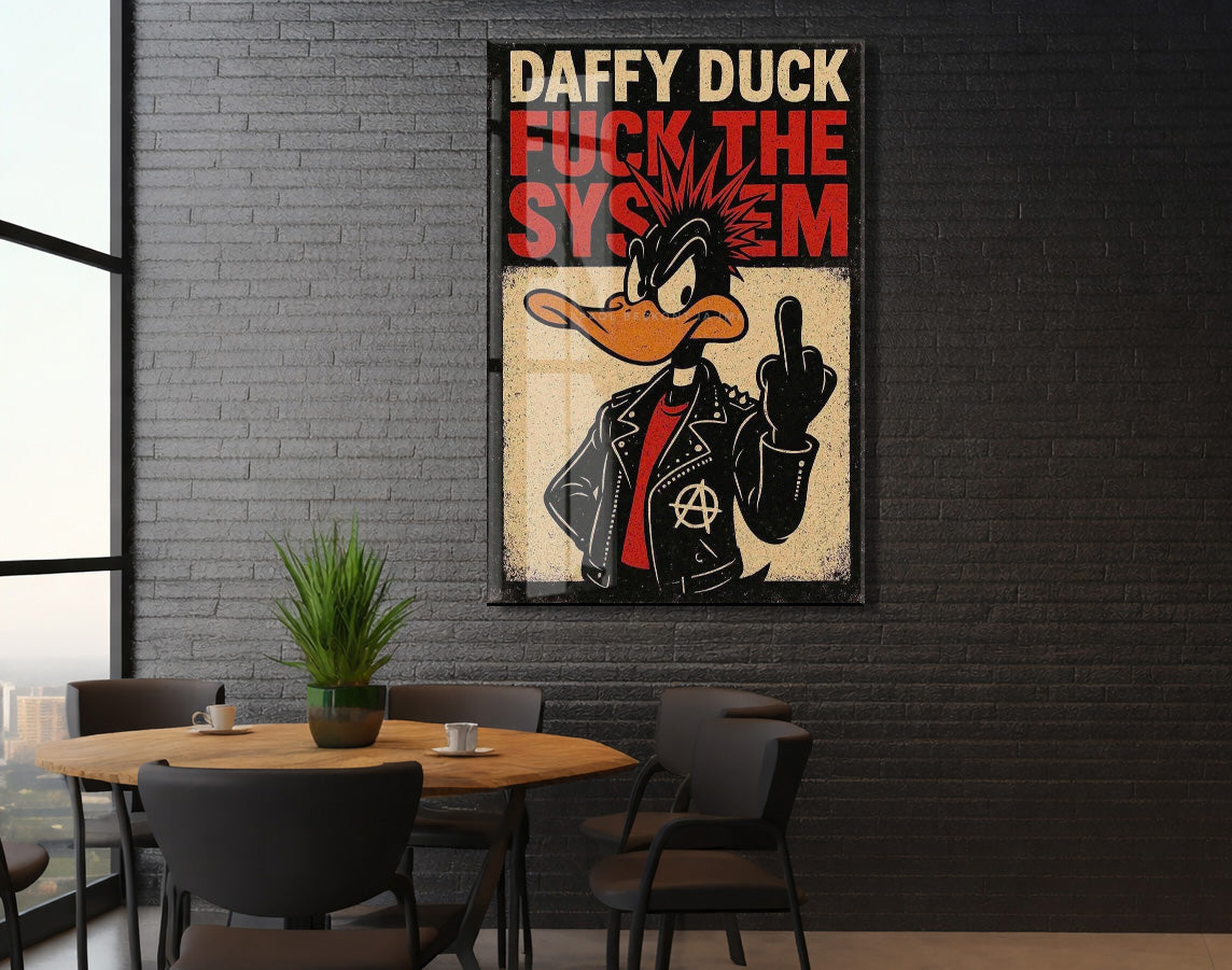 Daffy Duck Fuck The System Cam Tablo – Punk Temalı Duvar Dekorasyonu - Peony109