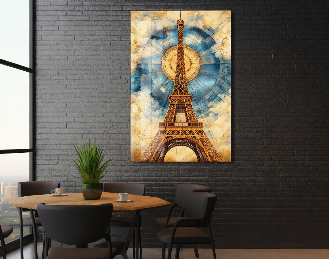 Modern Eiffel Kulesi Cam Tablo – Paris Temalı Sanatsal UV Baskılı Temperli Cam Duvar Dekoru - Peony044