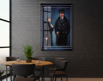 Atatürk ve Latife Hanım Cam Tablo – Cumhuriyet Dönemini Yansıtan Prestijli 4 mm Temperli Cam Duvar Dekoru -PeonyAta1004