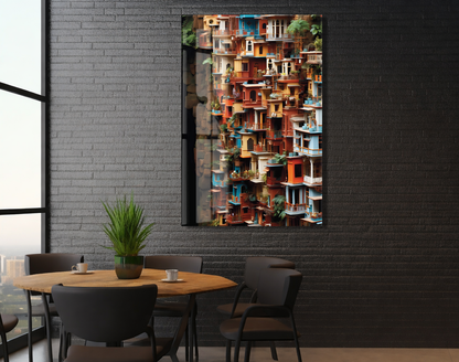 Modern Renkli Şehir Cepheleri Cam Tablo – Mimari ve Kentsel Sanat Temalı UV Baskılı Temperli Cam Duvar Tablosu - Peony019