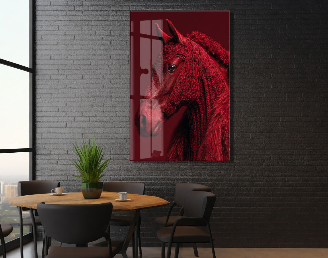 “Ateşin Ruhu” – Kızıl At Figürlü Sanatsal Cam Tablo- Peony063